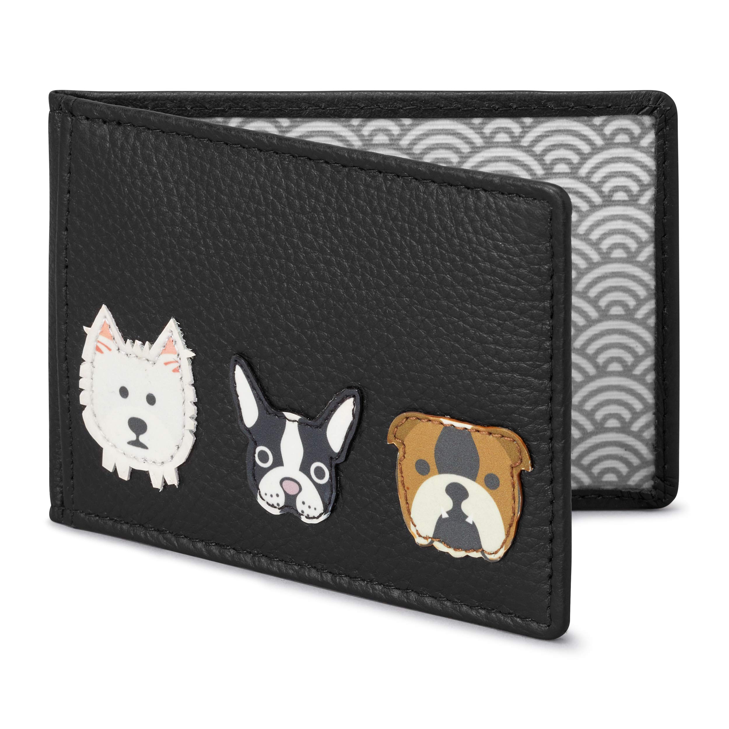 Yoshi Dog Applique Leather Travel Pass/Oyster Card Holder (Black)