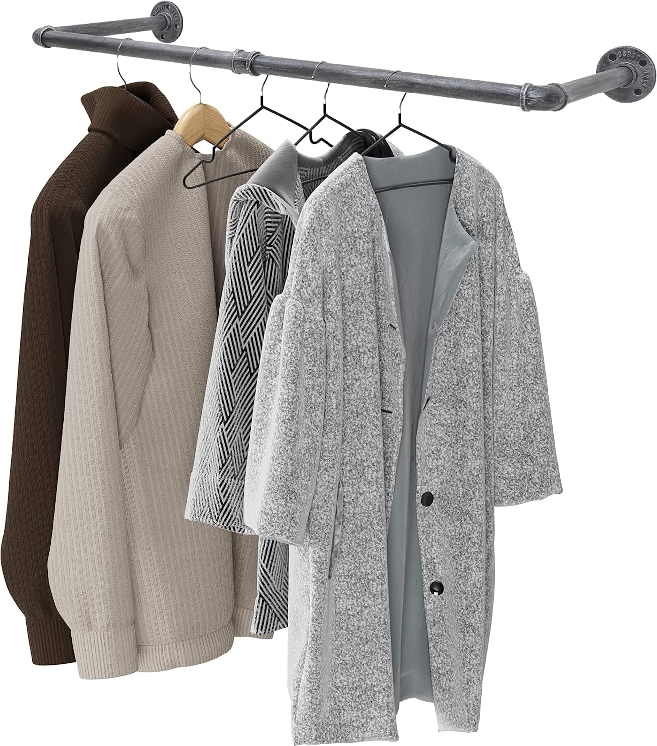 LINKPIPES Industrial Pipe Clothing Rack Wall Mounted Clothes Rack Heavy Duty Space-Saving Garment Bar Rack Detachable Multi-Purpose Hanging Rod,36 inch(Black Gray)