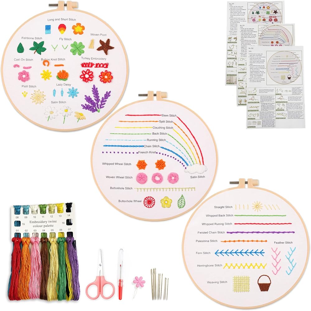 Myfelicity Embroidery Beginners Stitch Practice Kit 3 Starter Kits Learn 30