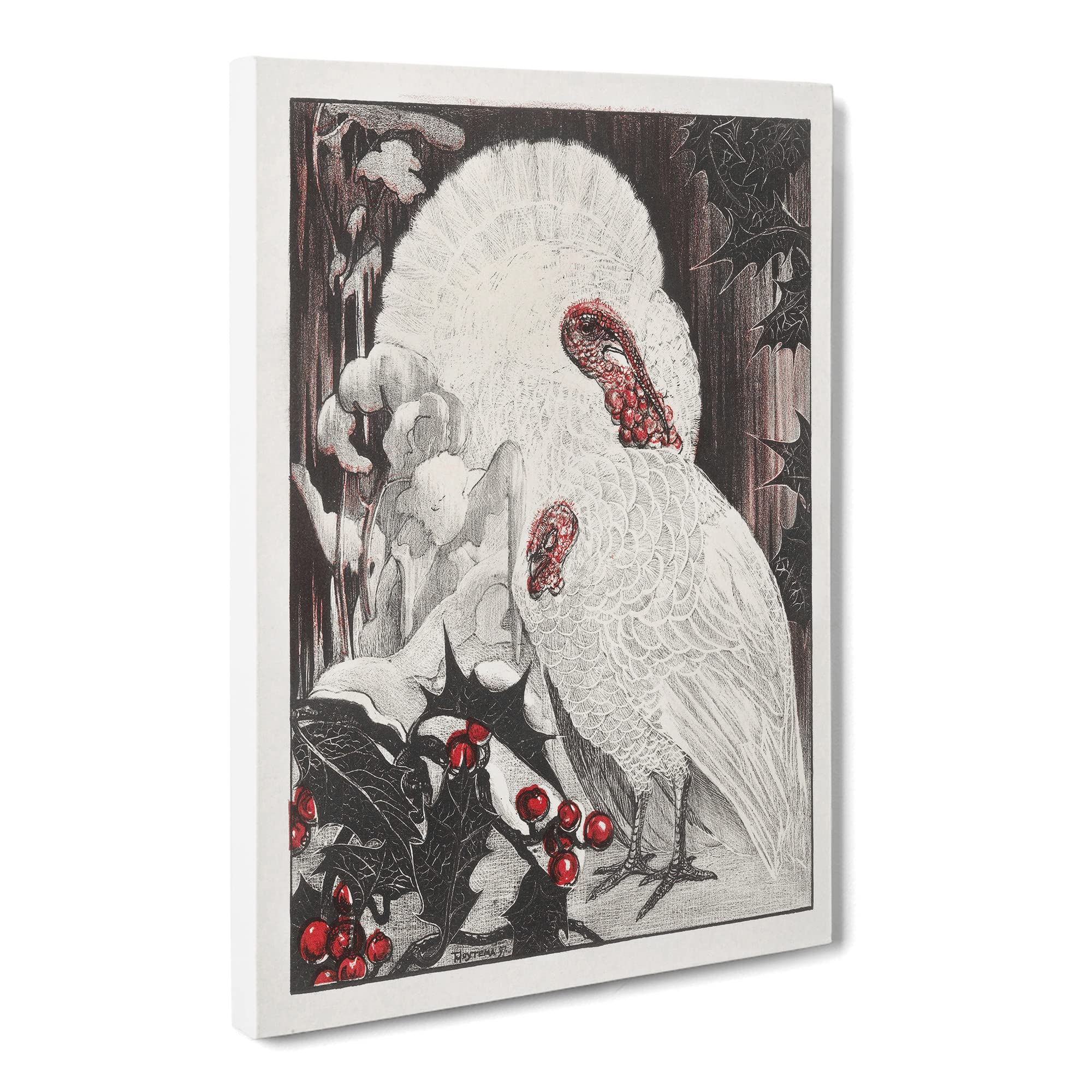 Two White Turkeys By Theo Van Hoytema Canvas Print | Gallery Wrapped 30mm Frame Wall Art | 20x14 inches | Ready to Hang | Classic Picture | Living Room Bedroom Lounge Office