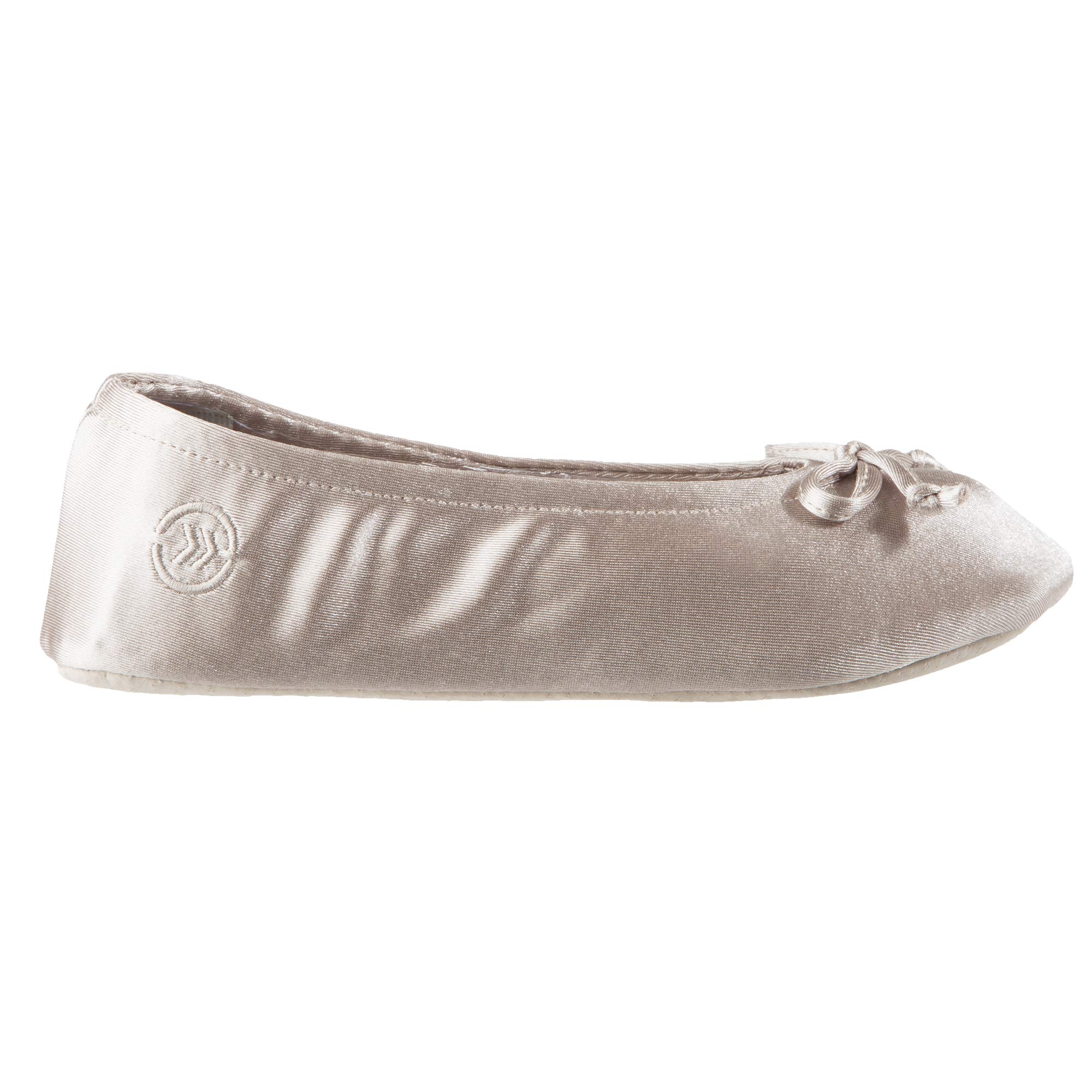 isotoner Ballerina Slippers for Women – Soft Satin House Shoes with Bow and Suede Sole – Classic Comfy Travel and…