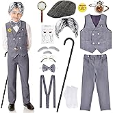 Flotory 14 Pcs Old Man Costume Accessories Set 100 Days of School Costume 1920s Men Gatsby Costume for Boys Cosplay Dress up