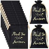Sweetude 24 Pcs 5 x 7 Inch Black Satin Gift Bags Thank You for Being Awesome Drawstring Jewelry Pouches Small Candy Drawstring Favor Bag in Bulk for Thanksgiving