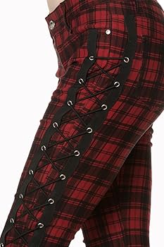 red plaid skinny jeans