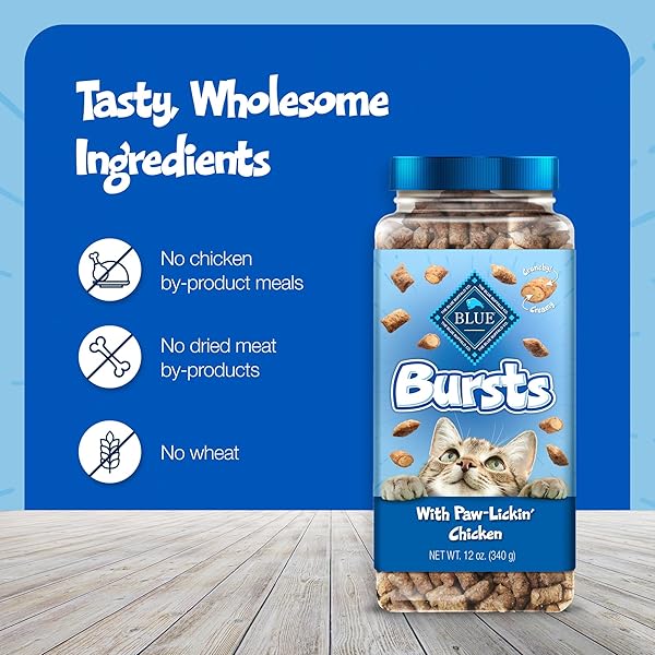 BLUE BUFFALO BURSTS CRUNCHY & CREAMY CAT TREATS, GREAT FOR TRAINING, PAW-LICKIN’ CHICKEN, 5-OZ BAG