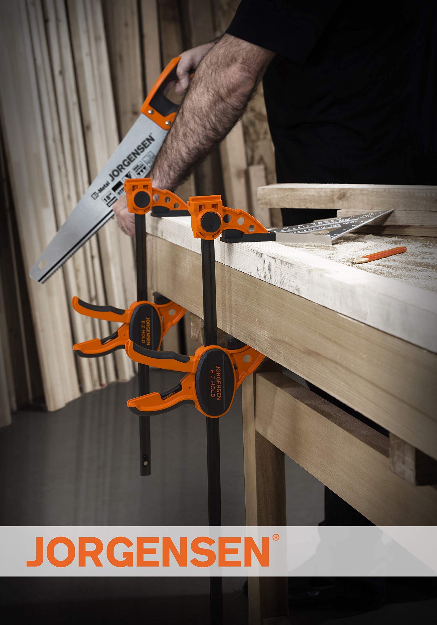 JORGENSEN 2-pack Ratchet Bar Clamps Set, Medium Duty, 12-inch One Hand Clamp, E-Z Hold Expandable Spreader