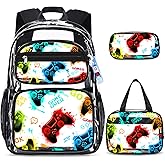 ACESAK Clear Backpack for Boys - 3 Pcs Game Heavy Duty with Lunch Bag - See Through Backpack Clear Bookbag Stadium Approved for Kids Middle High College School Travel (Black Games)