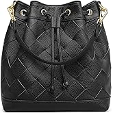 Kattee Woven Leather Bucket Bags for Women, Drawstring Crossbody Hobo Purses and Shoulder Handbags with 2 Straps