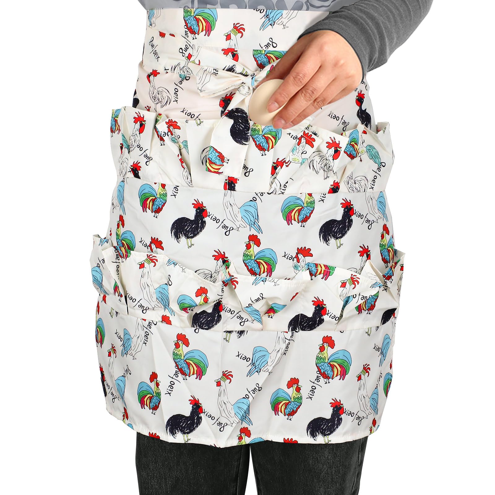 Huakaile 12 Deep Pockets Egg Apron, Chicken Egg Collecting Apron, Egg Holding Apron, Duck Goose Egg Gathering Apron for Housewife Farmhouse Kitchen Restaurant (Cartoon Style)
