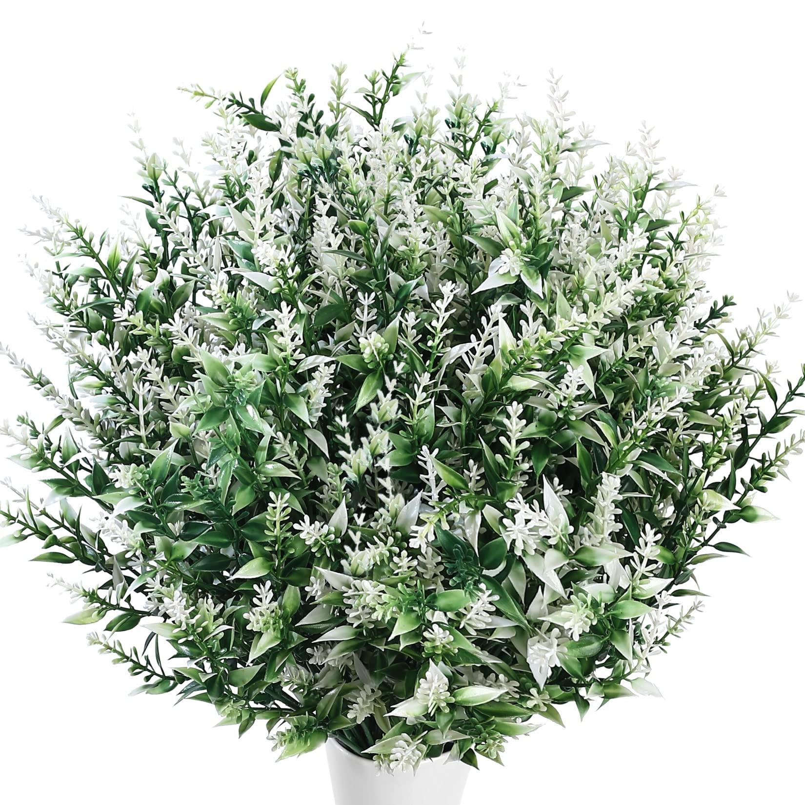 Xiaomoyu 6 Pcs Artificial Lavender Flowers, Fake Faux Lavender Bouquets, Plastic Outdoor Indoor Artificial Flowers Plants UV Resistant Greenery Shrubs Planter for Wedding Garden Decorations - White
