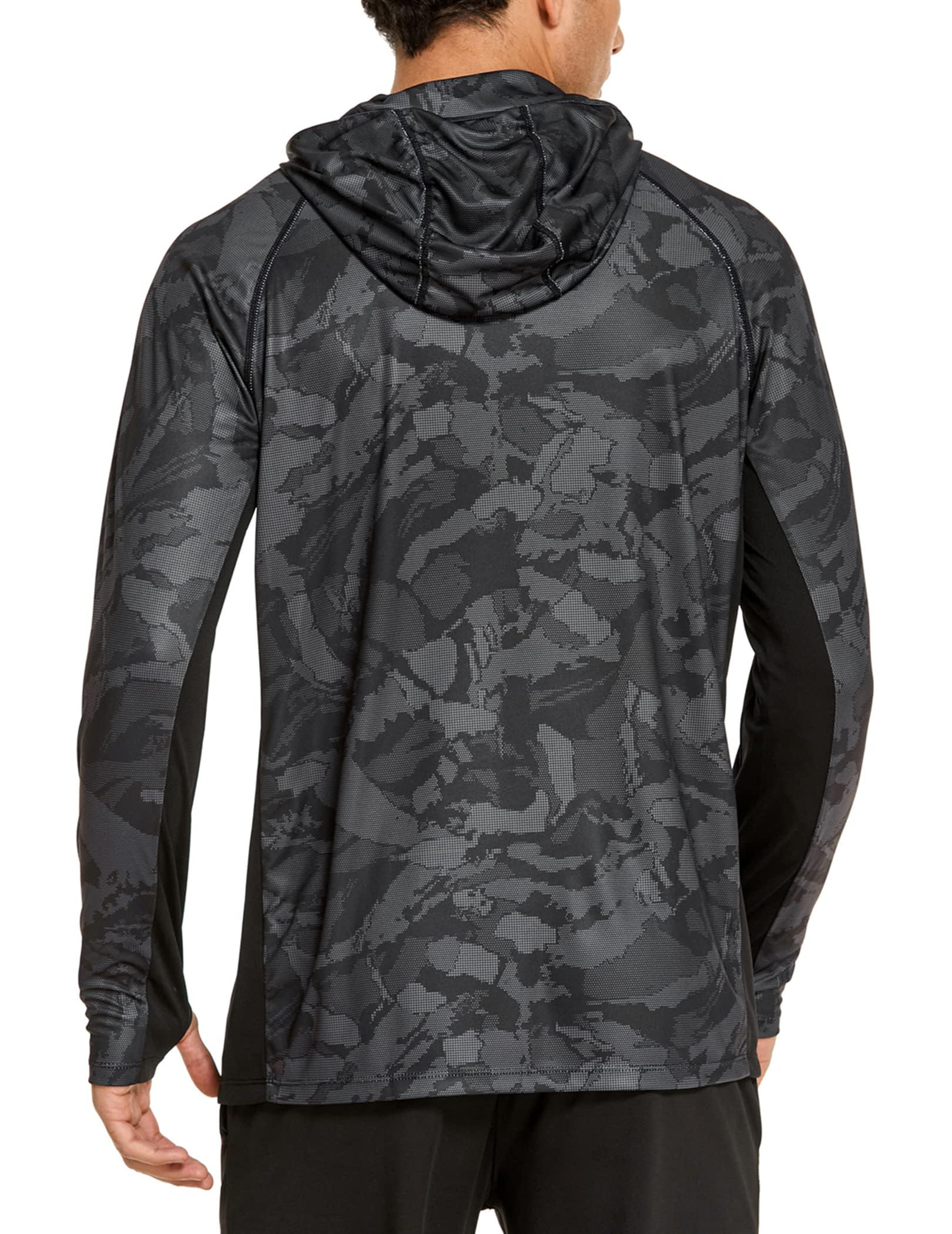 COOrun Mens Fishing Hoodies with Face Mask UPF 50 Long Sleeve Rash Guards Hooded SPF Sun Shirts for Men Camo Hiking Shirt