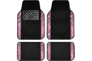 CAR PASS Bling Diamond Car Floor Mat Shining Rhinestones Carpet, Sparkly Glitter Crystal Anti-Slip PVC Heel Pad Automotive Universal Fit for SUV Sedan Car Van, 4pcs for Girl Cute Women, Black Pink