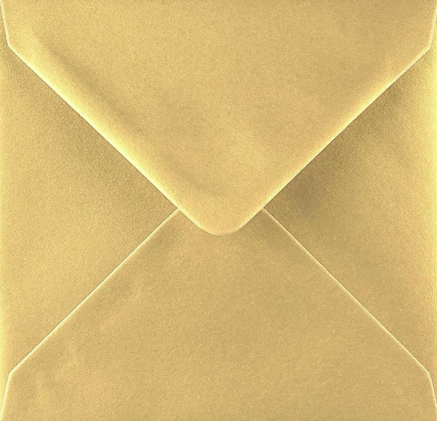 Karma Krafts 6x6 Metallic Gold Square Envelopes – 155 x 155mm 100gsm Gummed Diamond Flap – Fits 145 x 145mm Cards – Pack of 25