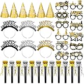 Openfly 36Pcs New Years Eve Party Supplies 2026 Happy New Year Hats Headband Tiara Noise Makers Paper Glasses Party Favors