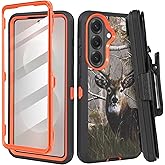 Jackpot Wireless Compatible for Samsung S26 Rugged Case with Belt Clip Holster & Built-in Screen Protector, Heavy-Duty Full-Body Shockproof Cover, Military-Grade Protective Phone Case (Deer)