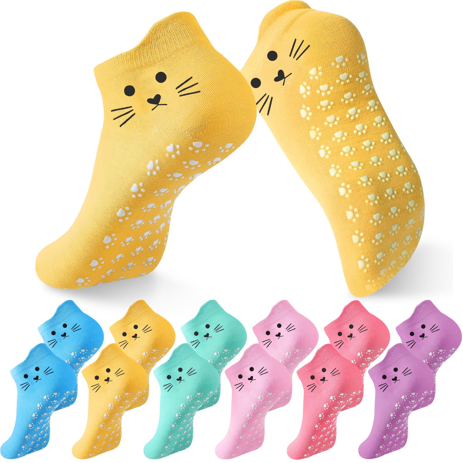 Photo 1 of ***MISSING ONE PAIR OF SOCKS AS SEEN IN PHOTO***Geyoga 6 Pack Grip Cat Socks for Women Cute Yoga Cat Socks for Girls Non Slip Ankle Supplies for Pilates Dance Workout(Colorful)