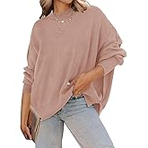 ZESICA Women's Fall 2026 Casual Long Sleeve Crew Neck Side Slit Oversized Ribbed Knit Pullover Sweater Tops