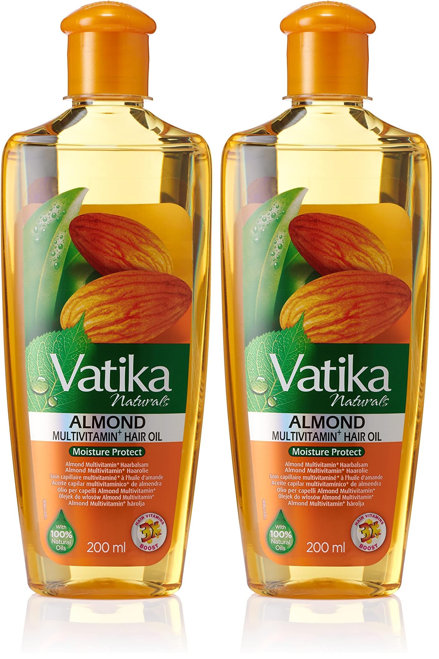 Vatika Naturals Multivitamin Enriched Almond Hair Oil 200ml with 100% Natural Oils For Root To Tip Nourishment (Pack of 2)