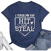 Baseball Mom Shirts for Women I Teach My Kids to Hit and Steal Shirt Game Day Casual Short Sleeve Top Tee