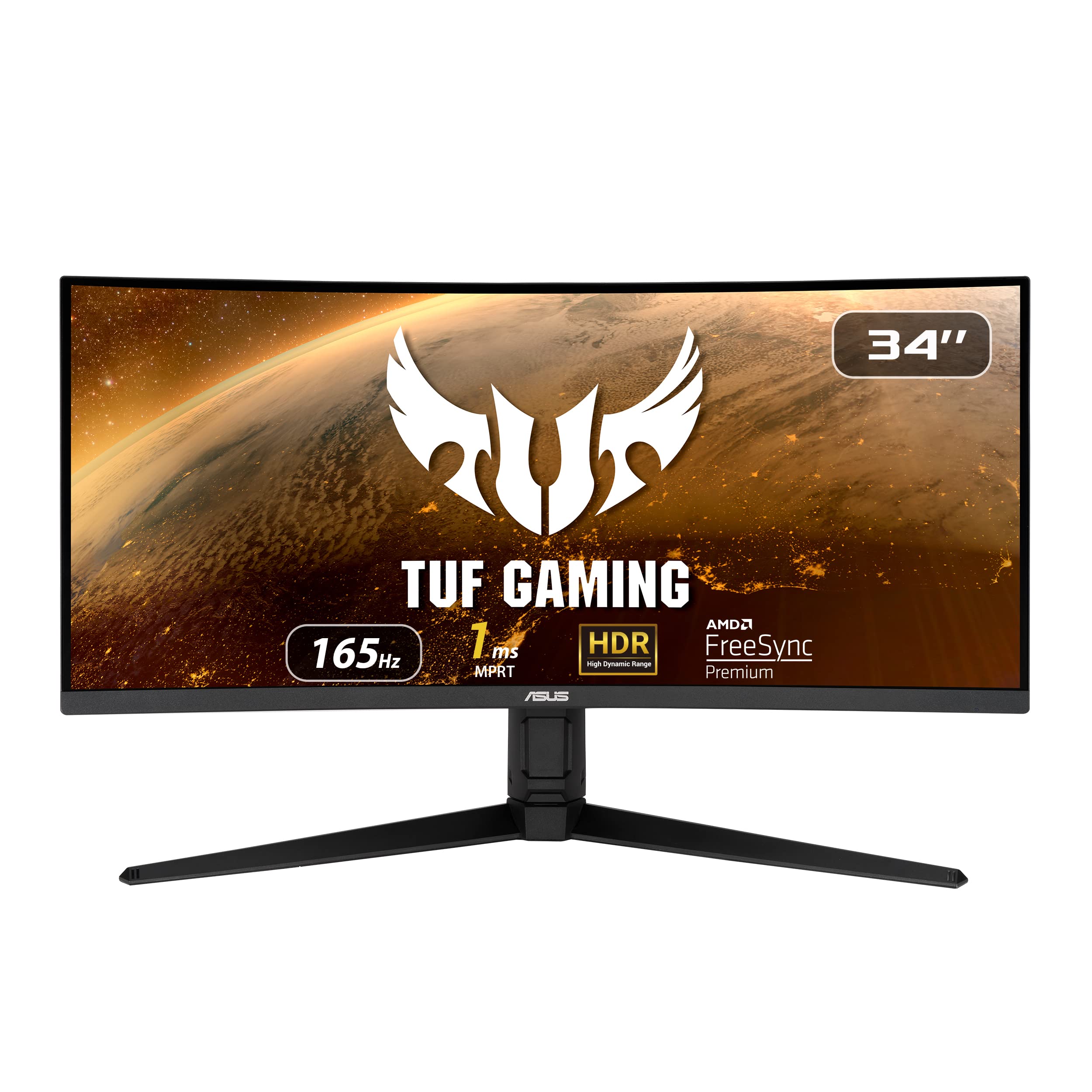 ASUS TUF Gaming VG34VQL1B Monitor Gaming Curvo da 34" WQHD (3440x1440), 165Hz (Oltre 144Hz), 1ms (MPRT), Extreme Low Motion Blur, Compatibile con FreeSync Premium, DisplayHDR 400, Nero