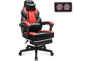 MEILOCAR Gaming Chair with Footrest, Video Game Chair for Adults Ergonomic Big and Tall Computer Chair with Massage Lumbar Support 400lb Weight Capacity, Height Adjustable and 360° Swivel Seat (Red)