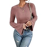 MOLERANI Womens Long Bell Sleeve T-Shirts Top Fall Pullover for Women - Lightweight,Knit,Crewneck,Going Out,Fall Fashion 2025