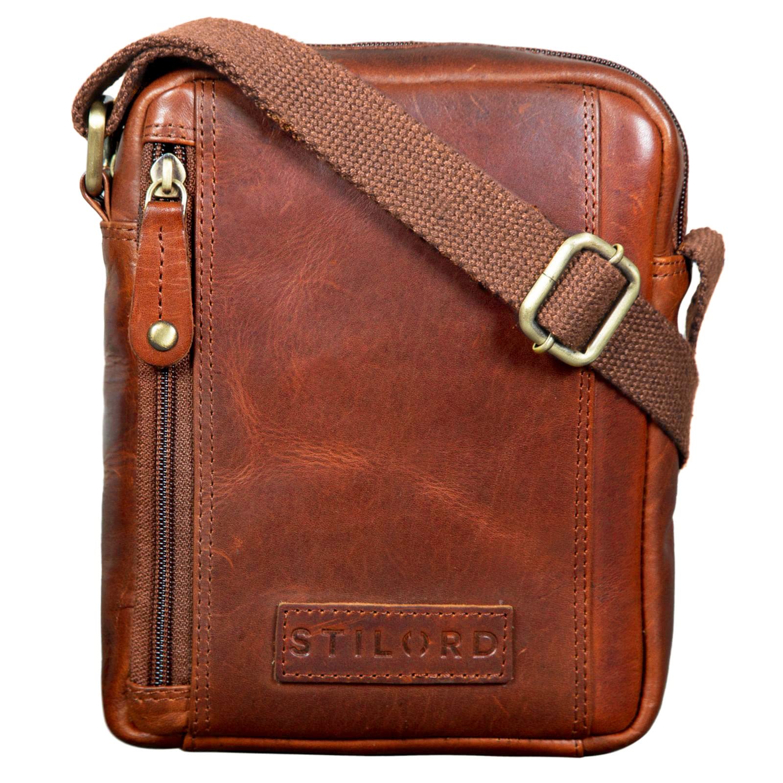 STILORD 'Brandon' Man Purse Leather Small Shoulder Messenger Bag Handbag for Men Vintage Cross Body-Bag for 7 inch Tablets Satchel Genuine Leather, Colour:texas - brown