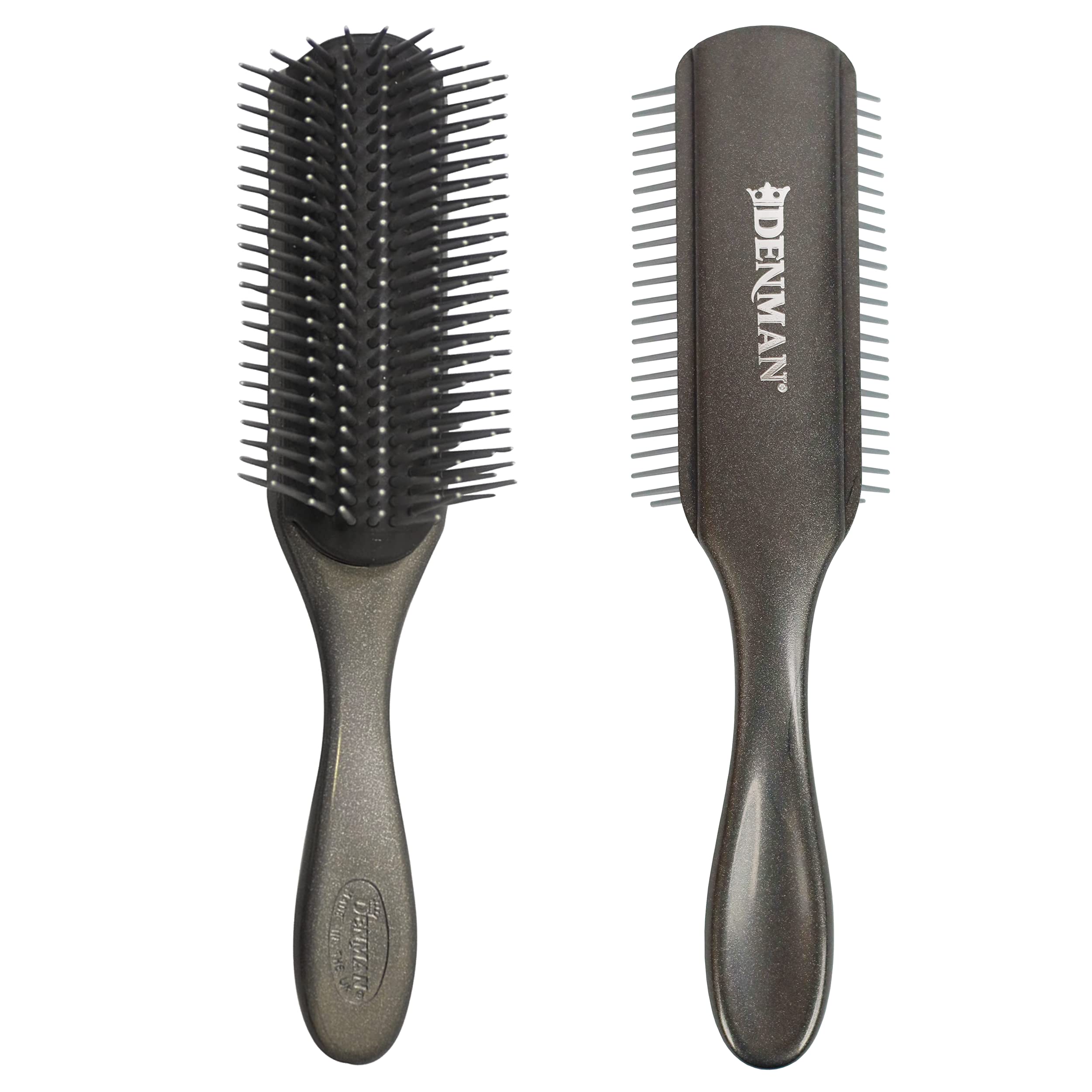 Denman Curly Hair Brush D4 (Silver) 9 Row Styling Brush for Styling, Smoothing Longer Hair and Defining Curls - For Women and Men
