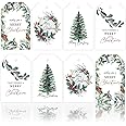 Whaline 100Pcs Christmas Tags with 30m / 98.4ft Hemp Rope Watercolor Plants Seasonal Wishes Labels Holiday Season Gift and Favor Tags for Seasonal Favors Xmas Parties and Celebrations, 4 Styles