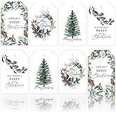 Whaline 100Pcs Christmas Tags with 30m / 98.4ft Hemp Rope Watercolor Plants Seasonal Wishes Labels Holiday Season Gift and Favor Tags for Seasonal Favors Xmas Parties and Celebrations, 4 Styles