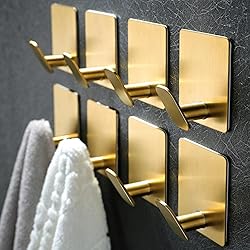 DELITON 8 Pack Gold Wall Hooks - Adhesive Towel