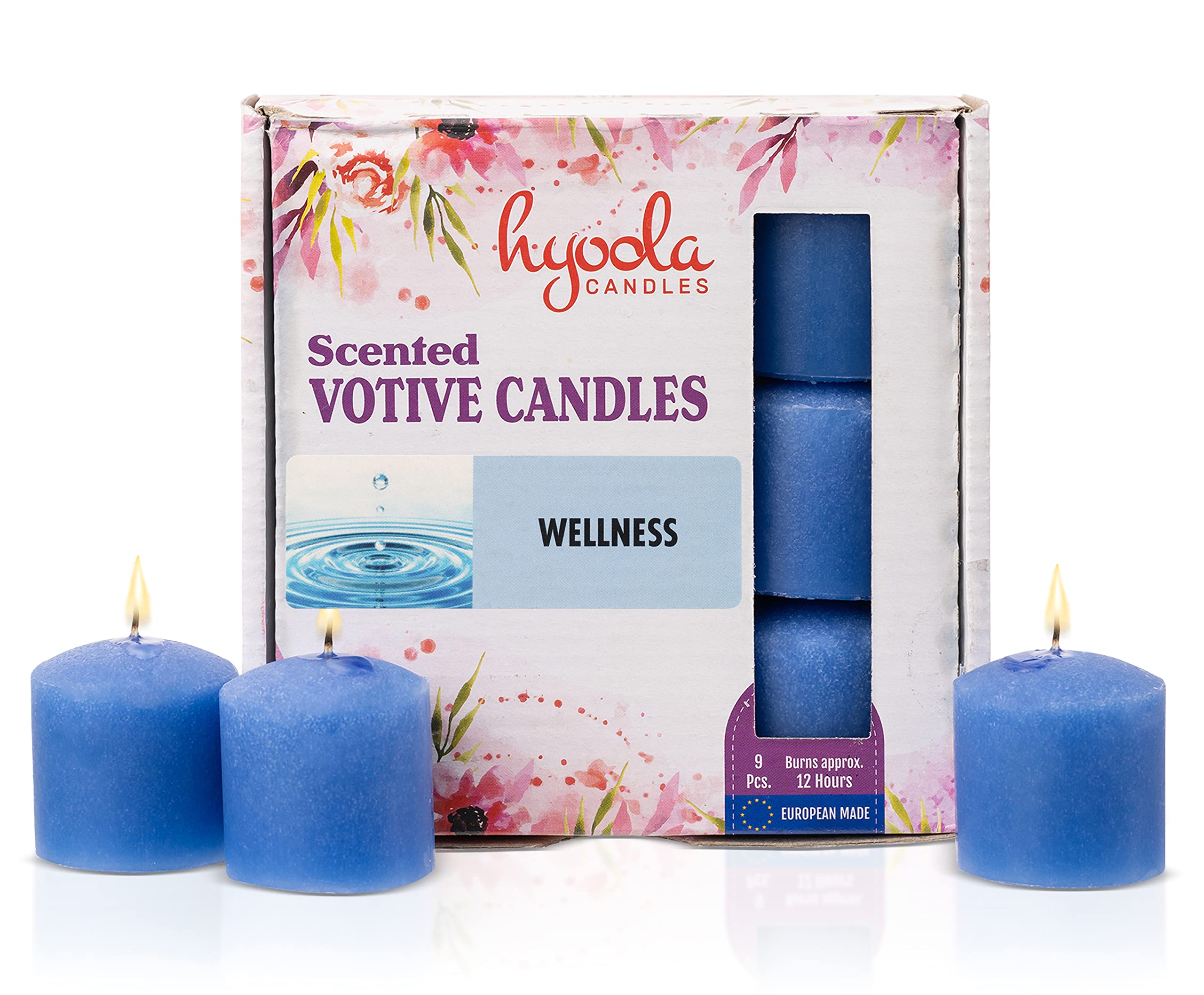 Hyoola Scented Votive Candles - Wellness Votive Candles Scented -12 Hour Burn Time - 9 Pack - European Made