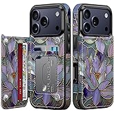 FUNMIKO for iPhone 17 Pro Wallet Case with Card Holder, RFID-Blocking, Military-Grade Protection & UV-Printed Artwork, Magnetic Closure with Leather Kickstand - Dreamy Lotus