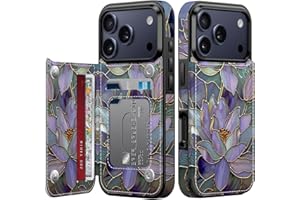 FUNMIKO for iPhone 17 Pro Wallet Case with Card Holder, RFID-Blocking, Military-Grade Protection & UV-Printed Artwork, Magnetic Closure with Leather Kickstand - Dreamy Lotus