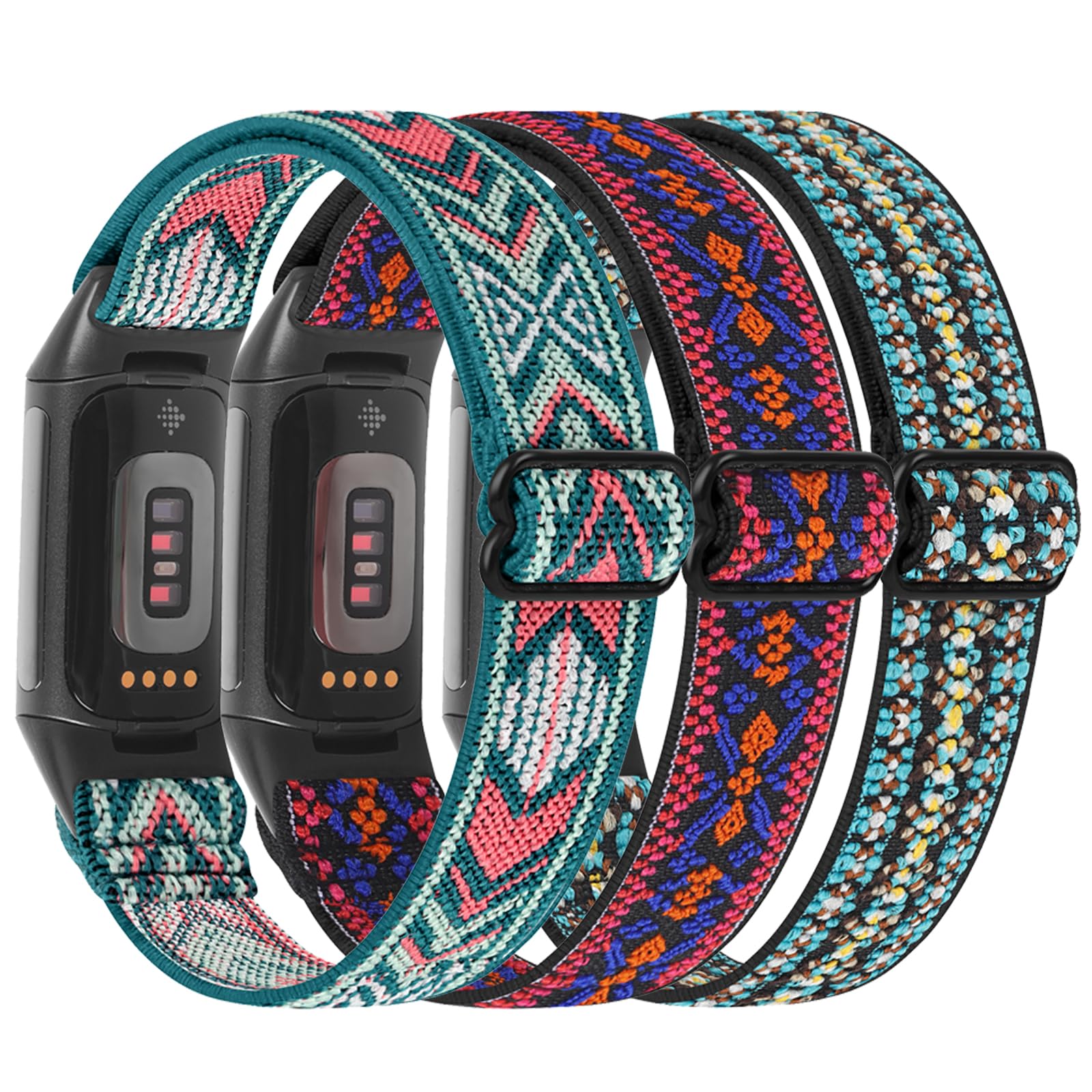 HUYIIO 3 Pack Adjustable Elastic Watch Strap Compatible with Charge 5/Charge 6 Straps, Soft Breathable Nylon Sport Band Stretchy Replacement Wristband For Women Men