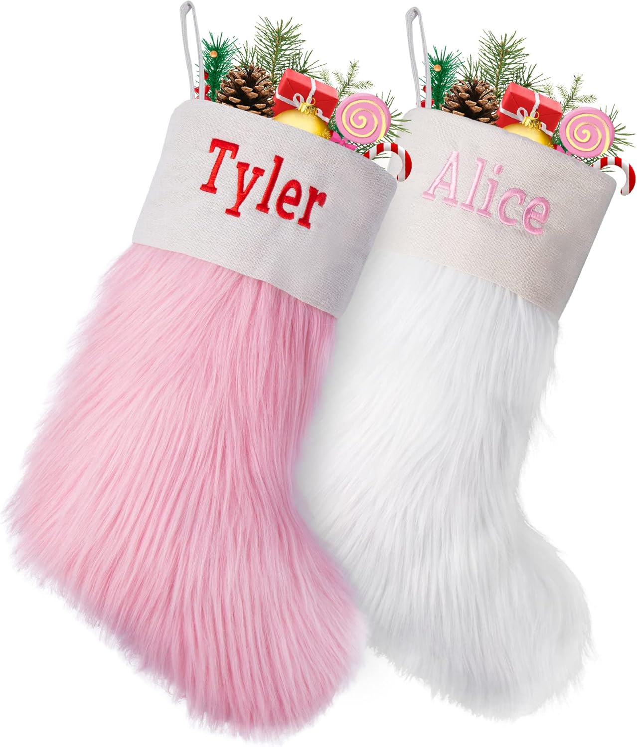 Stockings & Holders - Ulico Pink Lovely Personalized Christmas Stockings Cozy Faux Fur Christmas Stocking 18