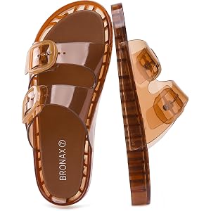 BRONAX Women's Double Buckle Clear Jelly Sandals J100 | Waterproof PVC Material, Quick-Drying, Summer Slip on, Easy to Clean,