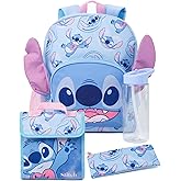 Disney Lilo And Stitch Girls Backpack Set | Kids 4 Piece Rucksack Set with School Bag, Pencil Case, Lunch Bag & Water Bottle