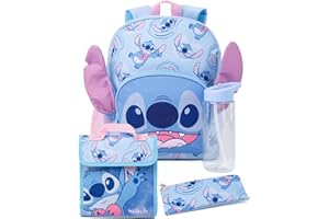 Disney Lilo and Stitch Girls Backpack | Kids Alien Character Merchandise 3D Ears School Rucksack Pencil Case and Water Bottle | Back to School Bag Gifts, Blue, One Size, Rucksack Backpacks