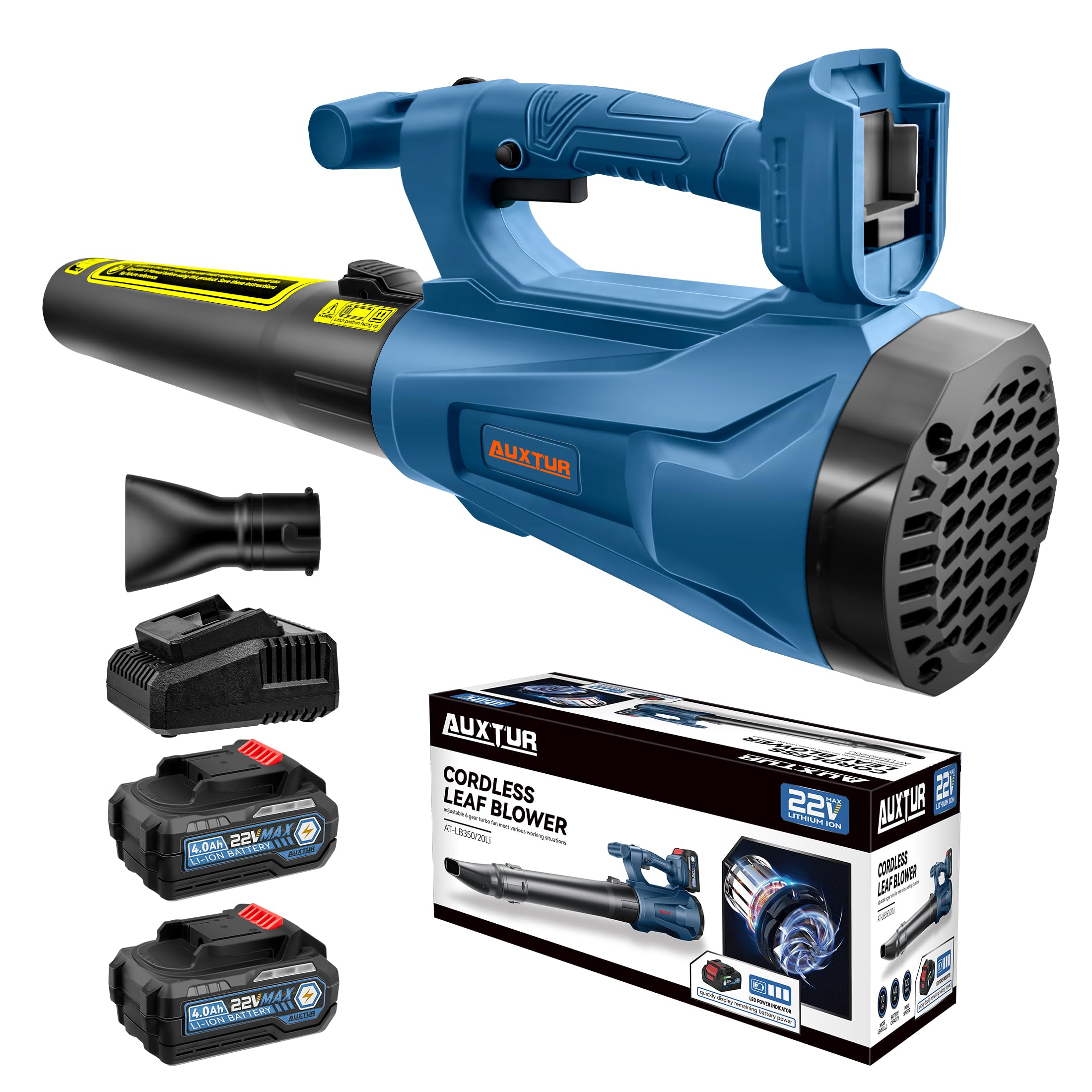 Photo 1 of **FACTORY SEALED**AUXTUR Leaf Blower Cordless with 2 x 4.0Ah Battery and Charger,22V Battery Powered Elevetric Blowers for Lawn Care,350CFM/120MPH & 6 Speed Levels Blowing for Leaves, Dust, Snow,Gravel