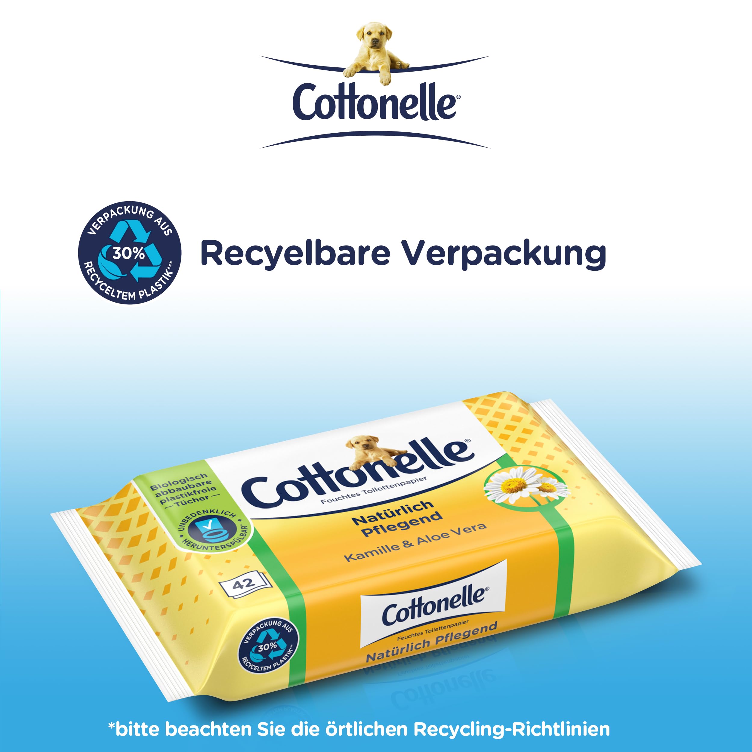 Cottonelle Feuchtes Toilettenpapier, Natürlich Pflegend - Kamille & Aloe Vera, Biologisch Abbaubar, Plastikfrei, Wiederverschließbar, Vorteilspack, 12 x 42 Feuchttücher 5