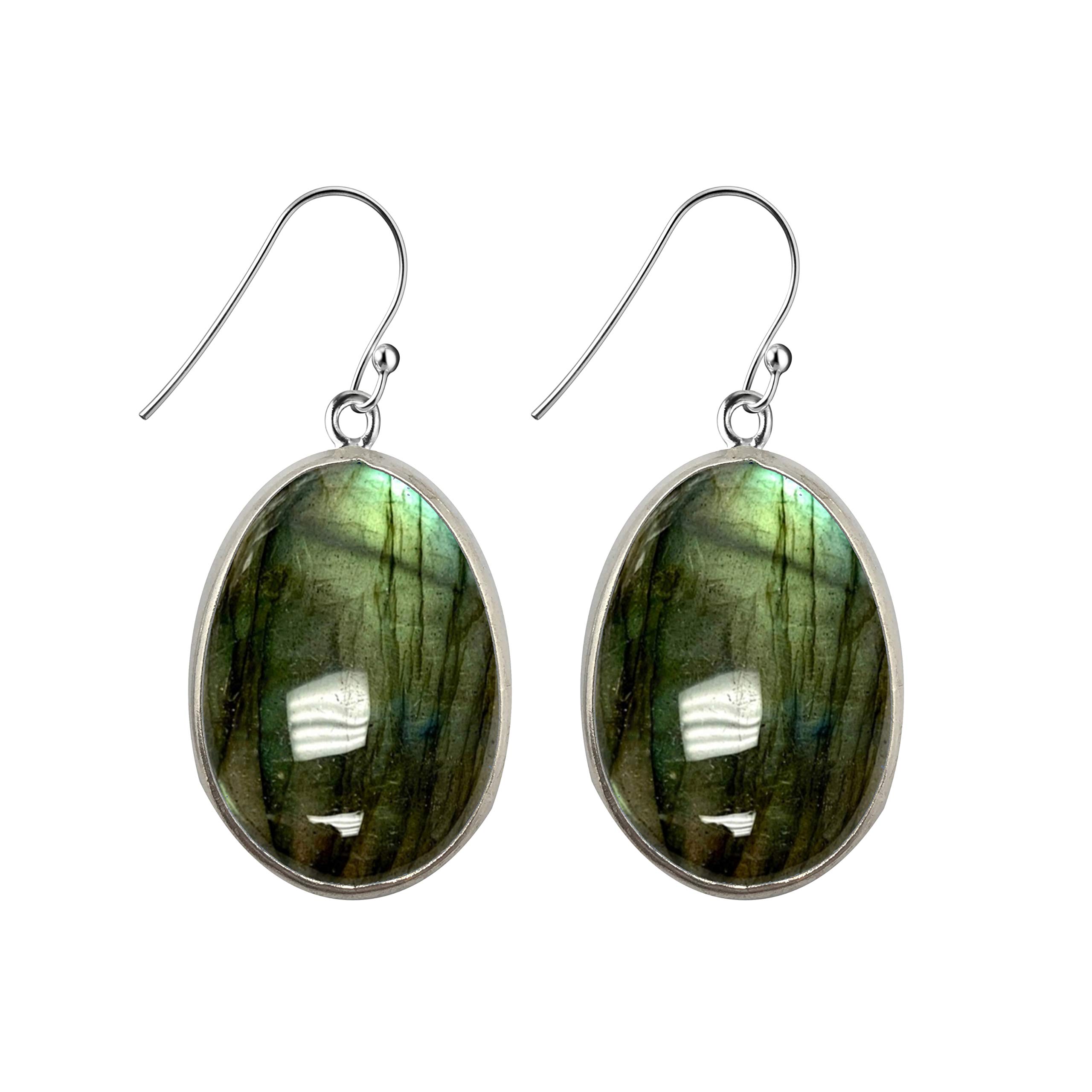 Franki Baker Large Statement Natural Labradorite Gemstone & Sterling Silver Drop Earrings. Total Length: 4.5cm