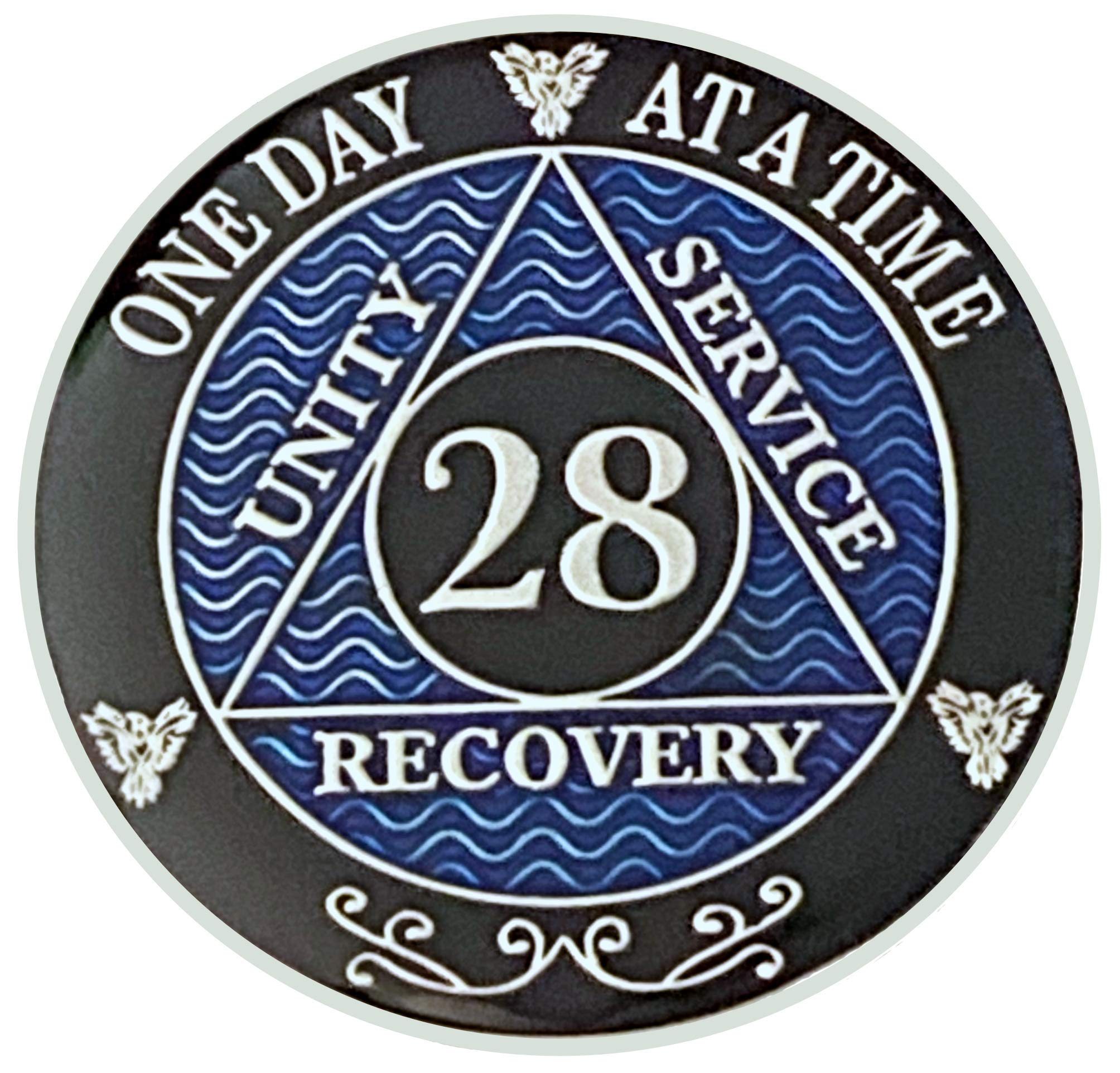 Simply Minimal AA 21-30 Year Silver Tri Plated Recovery Coins, Alcoholics Anonymous Medallions (28 Blue)