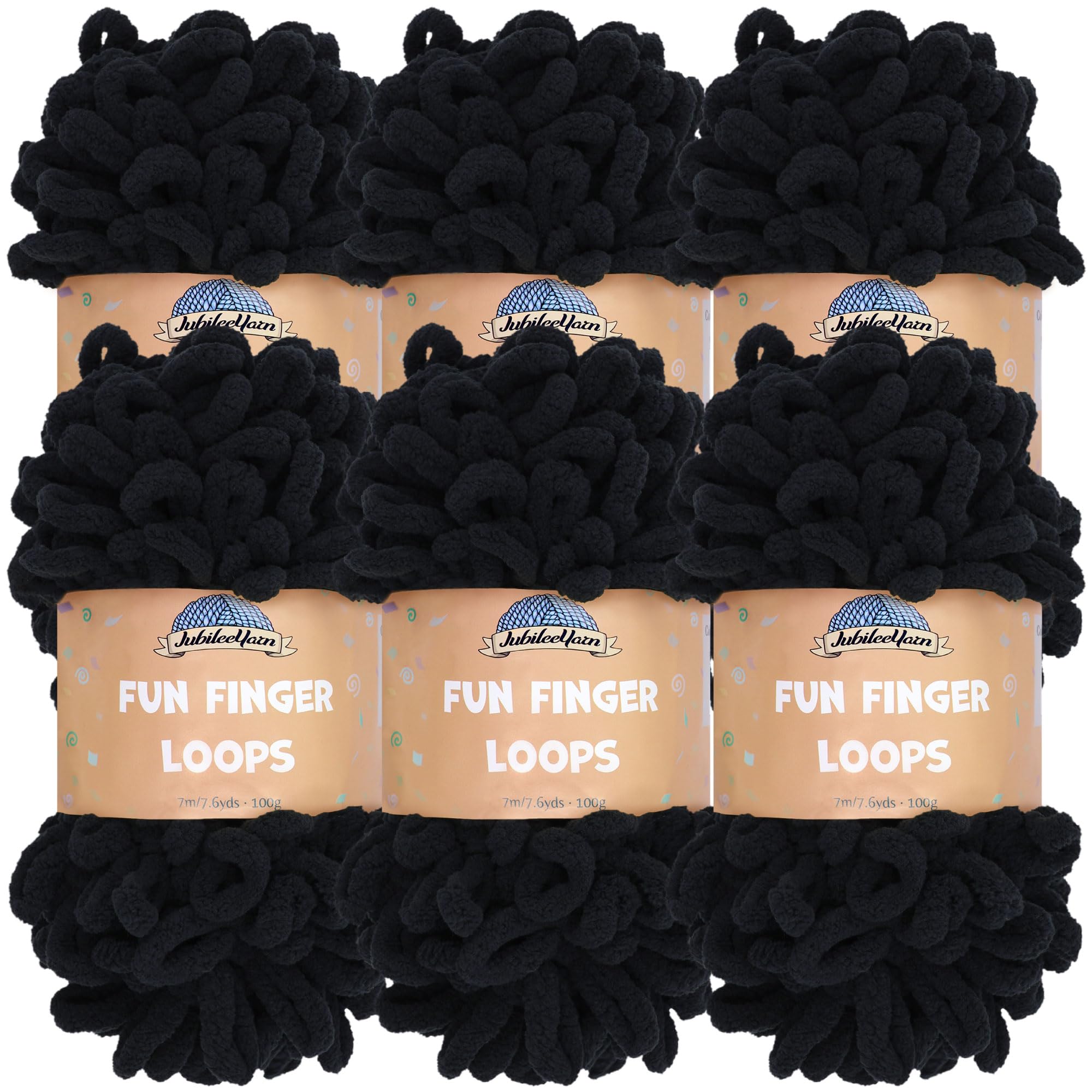 JubileeYarn Fun Finger Loops Yarn - Polyester Jumbo Weight Loop Yarn - 100g/Skein - Black - 6 Skeins — image 1