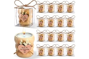 MTLEE 16 Pack Wooden Tealight Candle Holders Kit Wedding Bridal Shower Candles Thank You Guest Gifts Cylinder Handmade Candle with Card Box Rope for Baby Shower First Communion Party Gift(Boho)