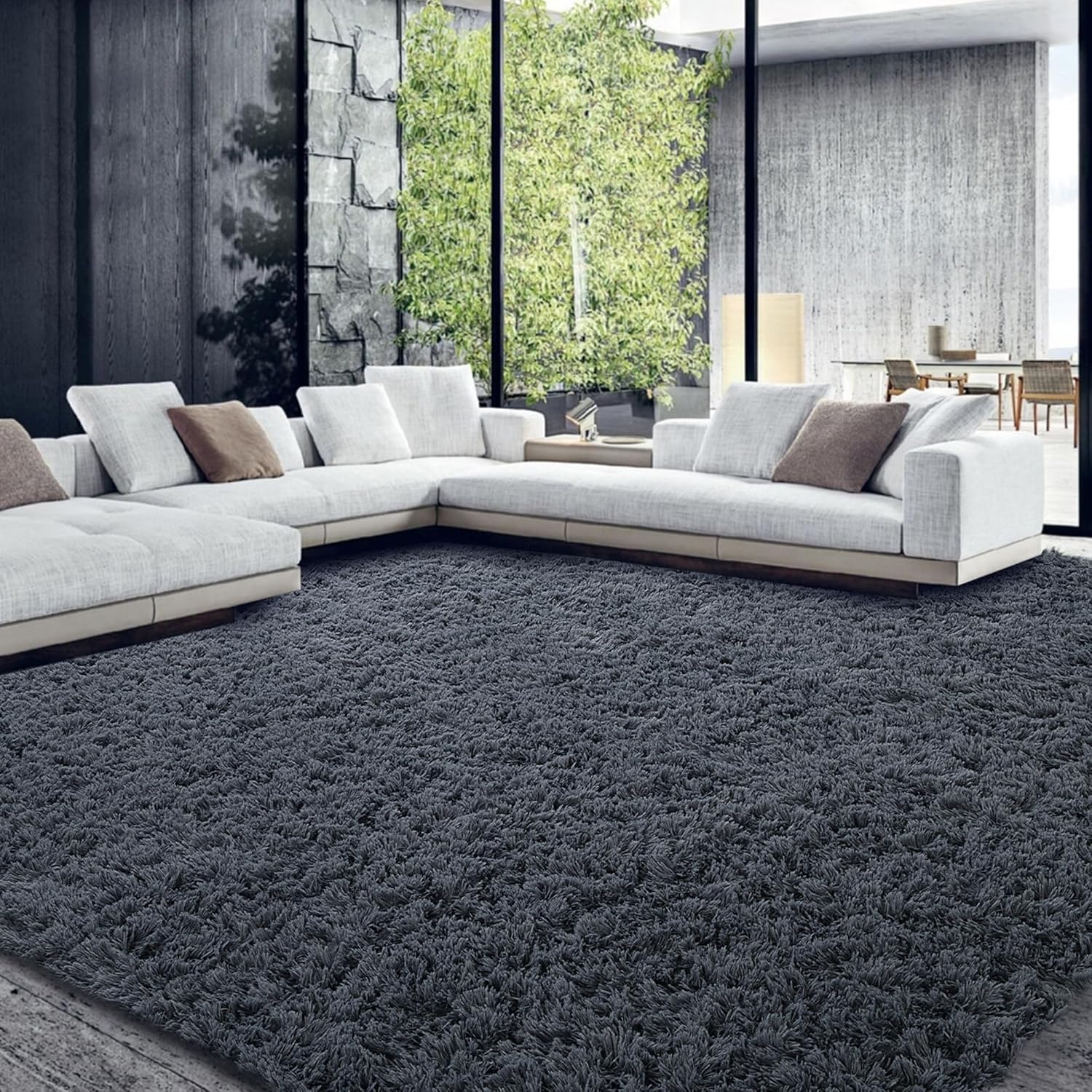Photo 1 of **DIRT FROM TRANSPORT **HOMBYS Shaggy Area Rug 10x14 Feet, Ultra Fuzzy Large Plush Faux Fur Carpet for Living Room Bedroom, Non-Skid Fuzzy Rug for Kids Playroom Home Decor, Dark Grey