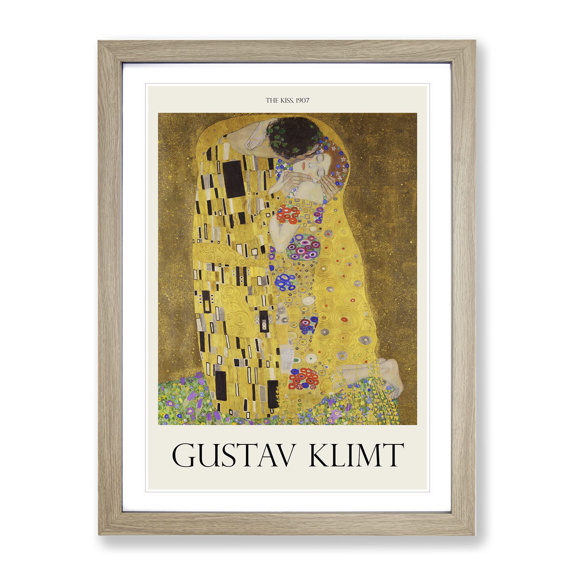 The Kiss Vol.2 By Gustav Klimt Exhibition Museum Painting Framed Wall Art Print, Ready to Hang Picture for Living Room Bedroom Home Office Décor, Oak A3 (34 x 46 cm)