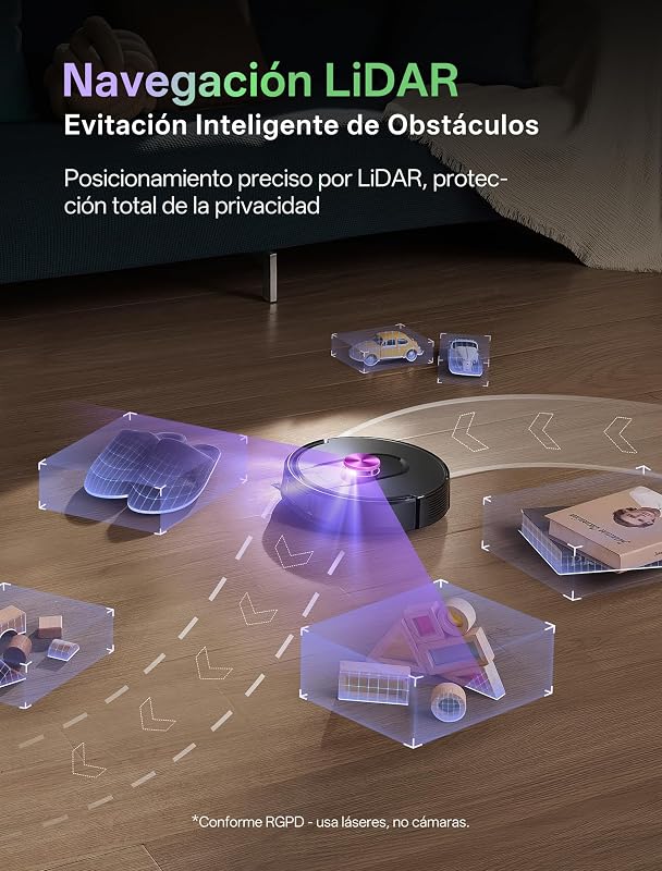 W15 Robot Aspirador 10000Pa, con Fregona y 5 Mapa Inteligente, Autonomía 180Min, Fácil Programa, 4L Base Autovaciado sin Bolsa, Robot Aspiradora Fregadora para Suelos/Alfombras/Partícula