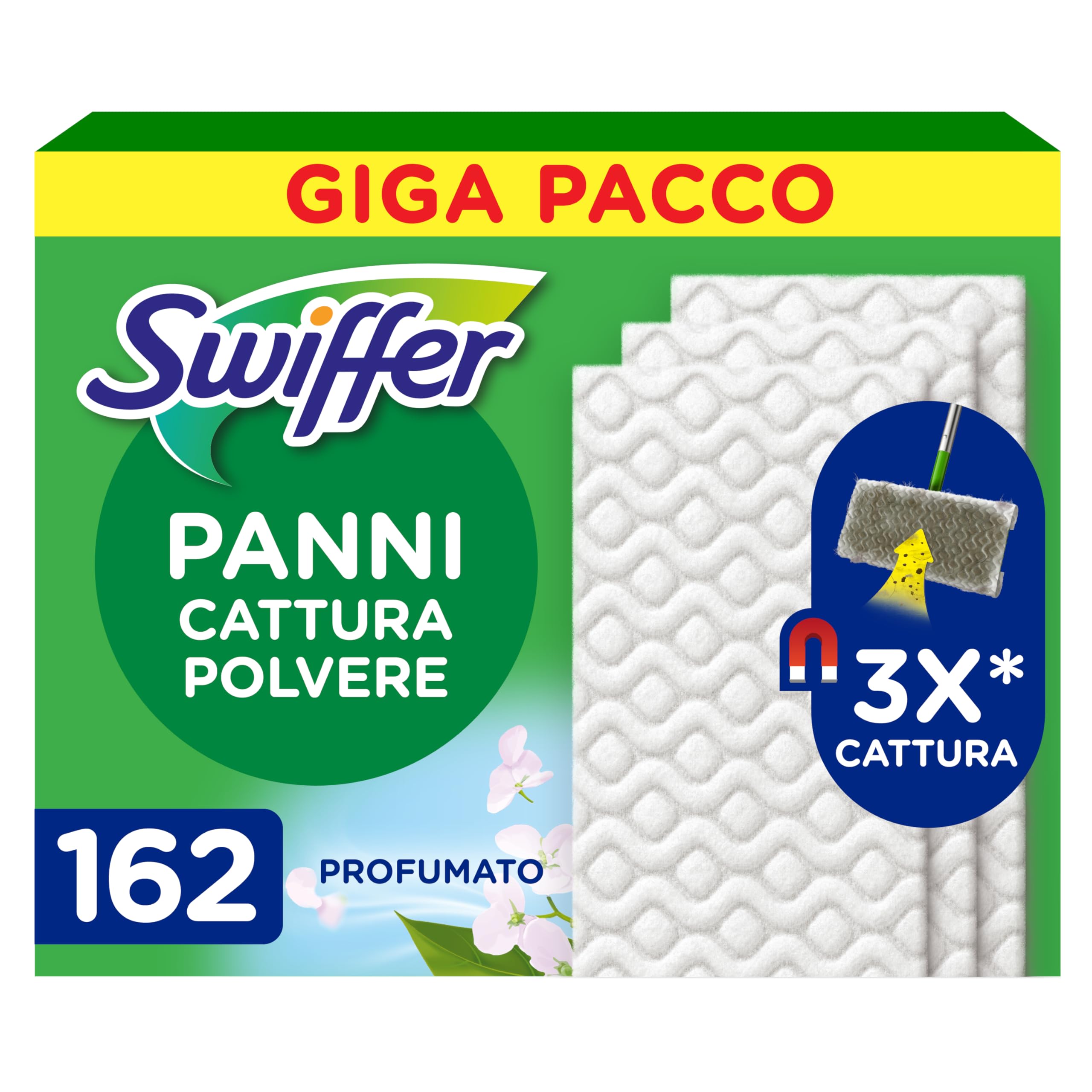 Swiffer Dry Panni Catturapolvere, 162 Panni, Cattura e Intrappola Polvere e Sporco, Raggiunge I Punti più Difficili della Casa, Mega Pack