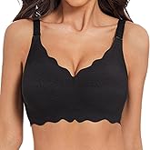 MOEOZLLO Floral Wireless Bras for Women No Underwire Seamless Bralettes for Women with Support V Neck Wavy Womens Bras